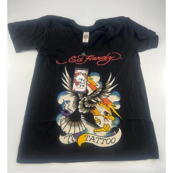 Ed Hardy Tops - Ed Hardy Black Tee with Eagle and Lightning Graphic